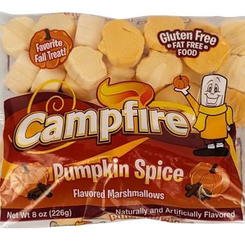 Campfire Pumpkin Spice Flavored Marshmallows are soft, fluffy marshmallows shaped like pumpkins and flavored with pumpkin pie spices.