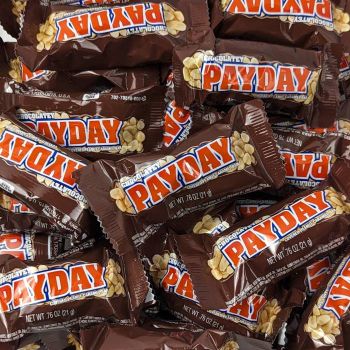 Chocolate Payday Fun-size candy pieces for Halloween.