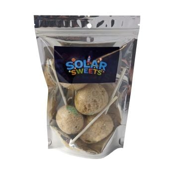 Freeze dried caramel apple pop suckers packaged by Solar Sweets.