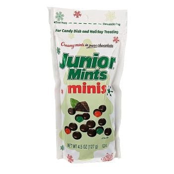 Junior Mints Minis with red and green mint cream filling.