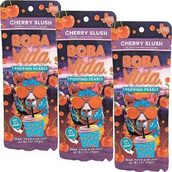 Boba Vida Popping Pearls in Cherry Slush flavor.
