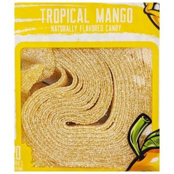 Close up of Tropical Mango Sour Strips in package.